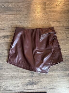 Faux Leather Mini Skort in Deep Burgundy, size medium